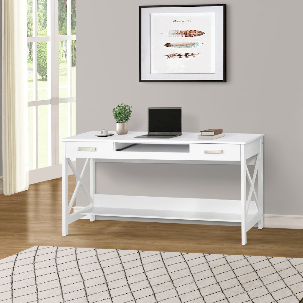 Alaska Wood 59.5 Inches Writing Desk in White. Picture 6