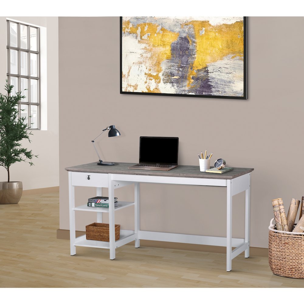 Finley Contemporary 59 Inches Wood Writing Desk in Walnut. Picture 5