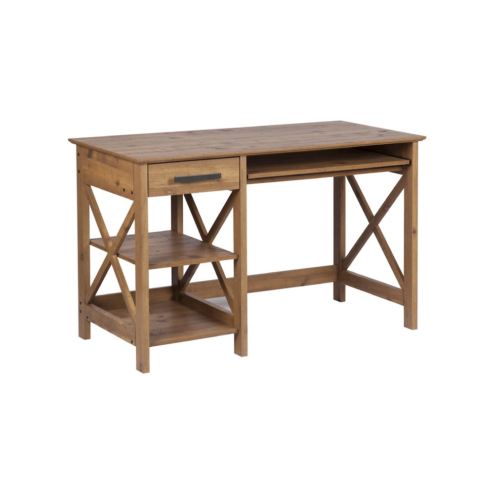 3-Piece Farmhouse Wood Writing Desk Office Set - Rustic Brown. Picture 1
