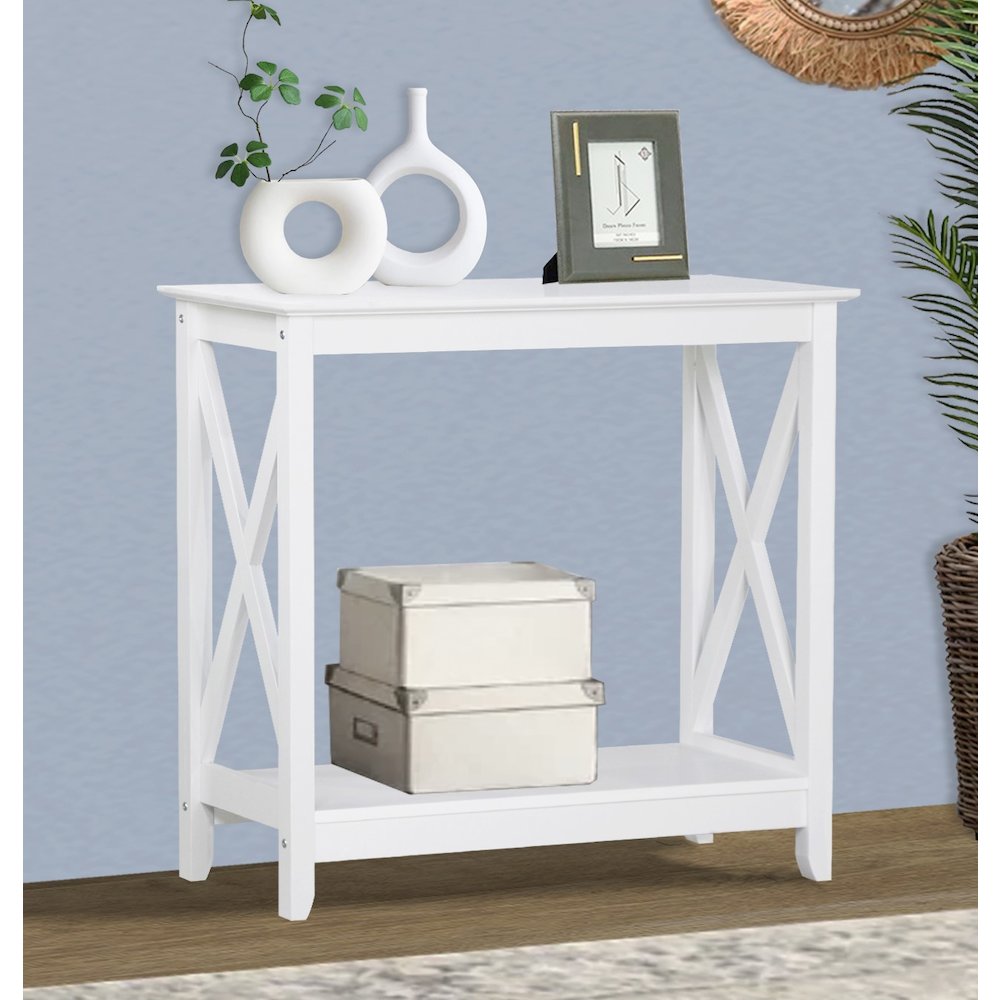 Lambert Modern Farmhouse White Console Table. Picture 7