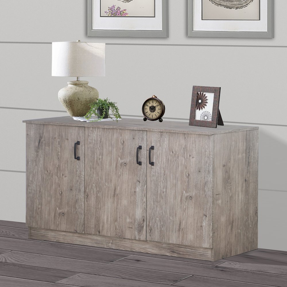 Alaska 3-Door Credenza Storage Cabinet in Gray Oak. Picture 7