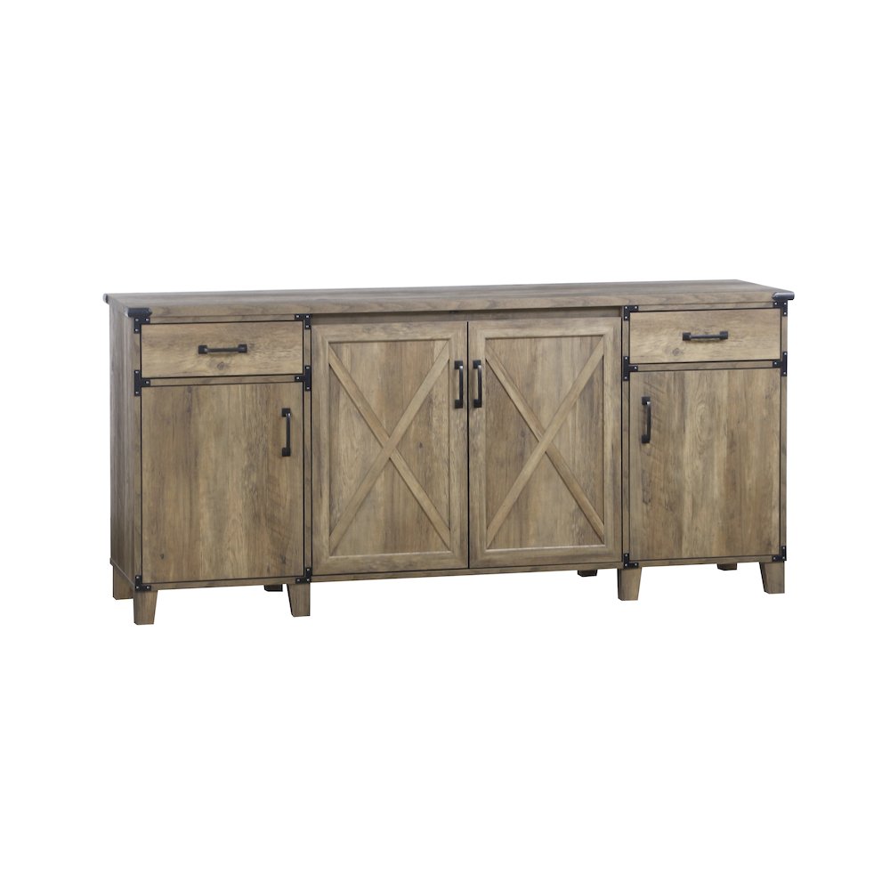 Oxford 4-Door Engineered Wood Credenza File Cabinet in Rustic Oak. Picture 1