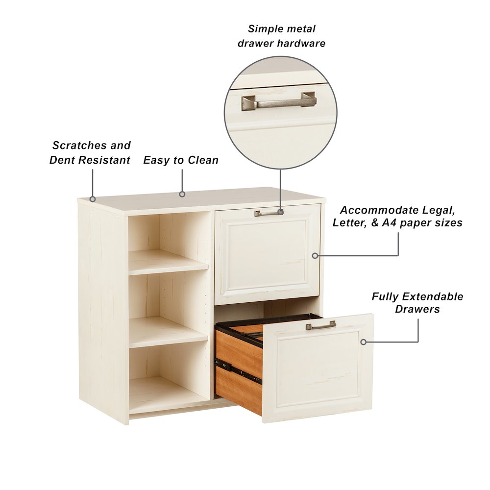 Salisbury 2-Door Modern Wood File Cabinet in Antique White. Picture 4