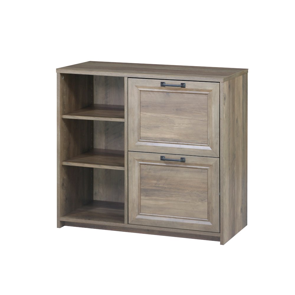 Alaska Wood 2 Drawer File Cabinet With 3 Shelf in Oak. Picture 1