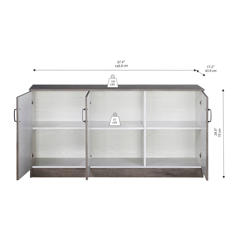 Alaska 3-Door Credenza Storage Cabinet in Gray Oak. Picture 5