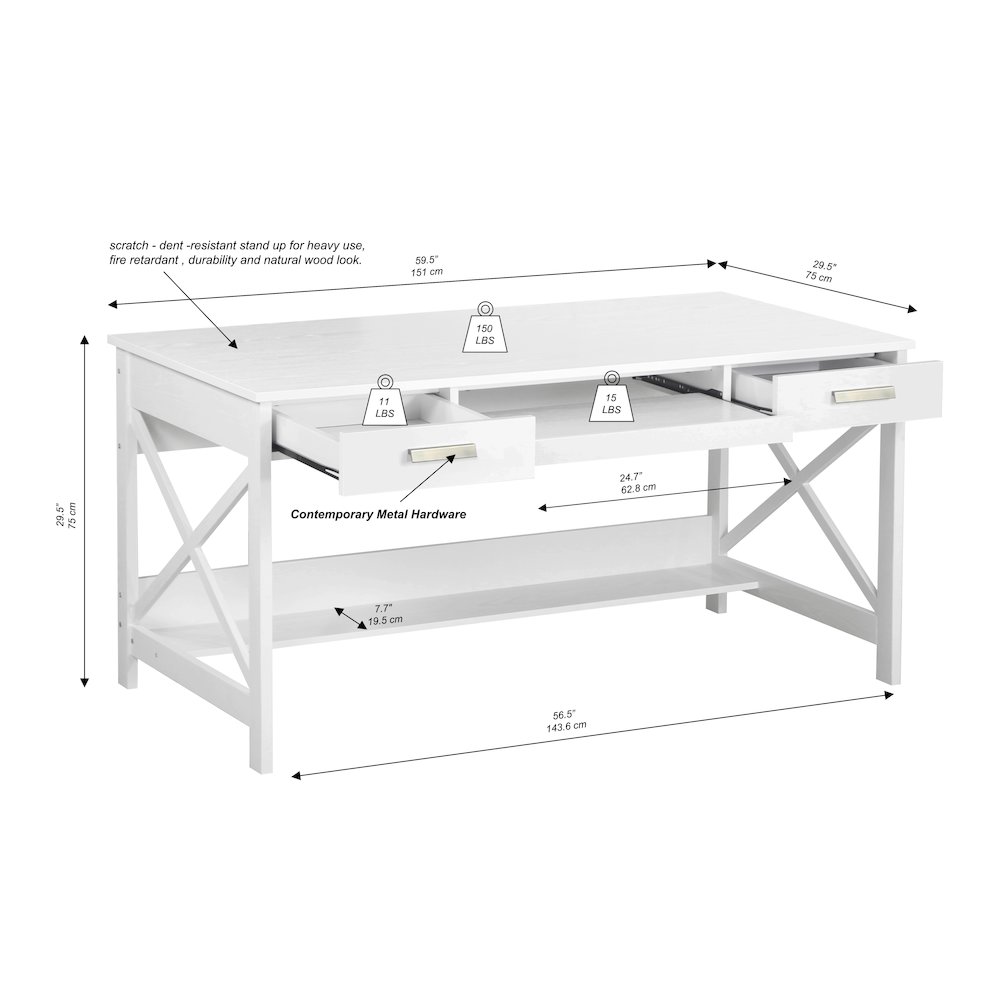 Alaska Wood 59.5 Inches Writing Desk in White. Picture 4