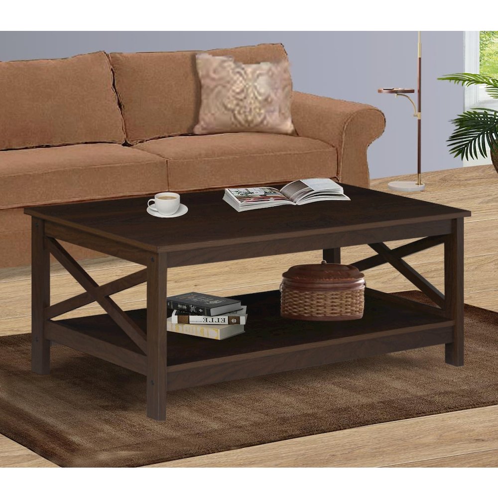 Lambert Modern Farmhouse Rosewood Grain Coffee Table. Picture 7