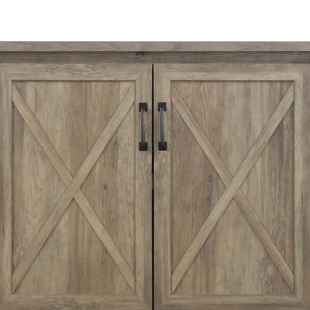 Oxford 4-Door Engineered Wood Credenza File Cabinet in Rustic Oak. Picture 4