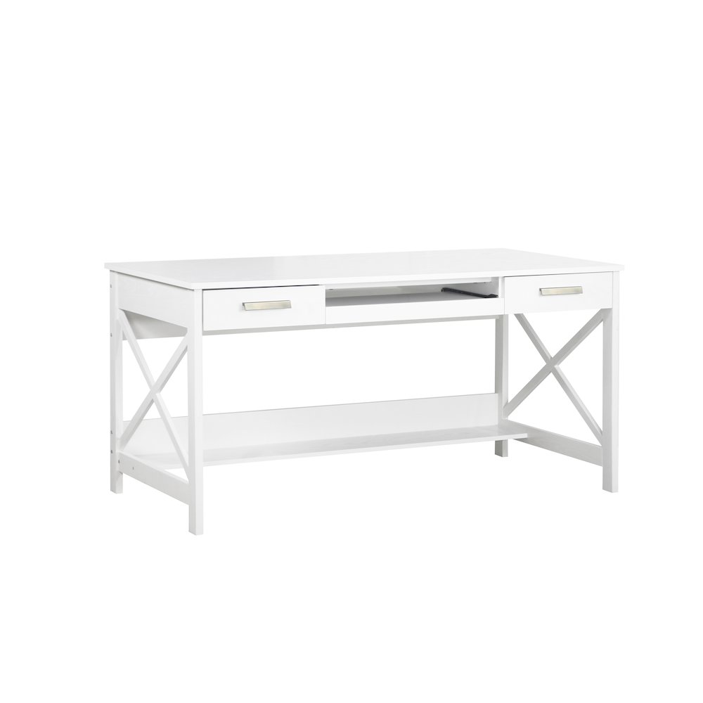 Alaska Wood 59.5 Inches Writing Desk in White. Picture 1