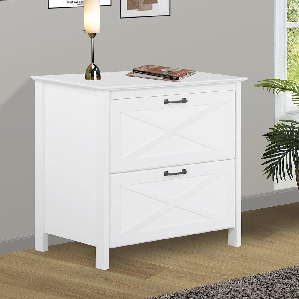 Rectangular 2-Drawer Modern Wood File Cabinet in White. Picture 3