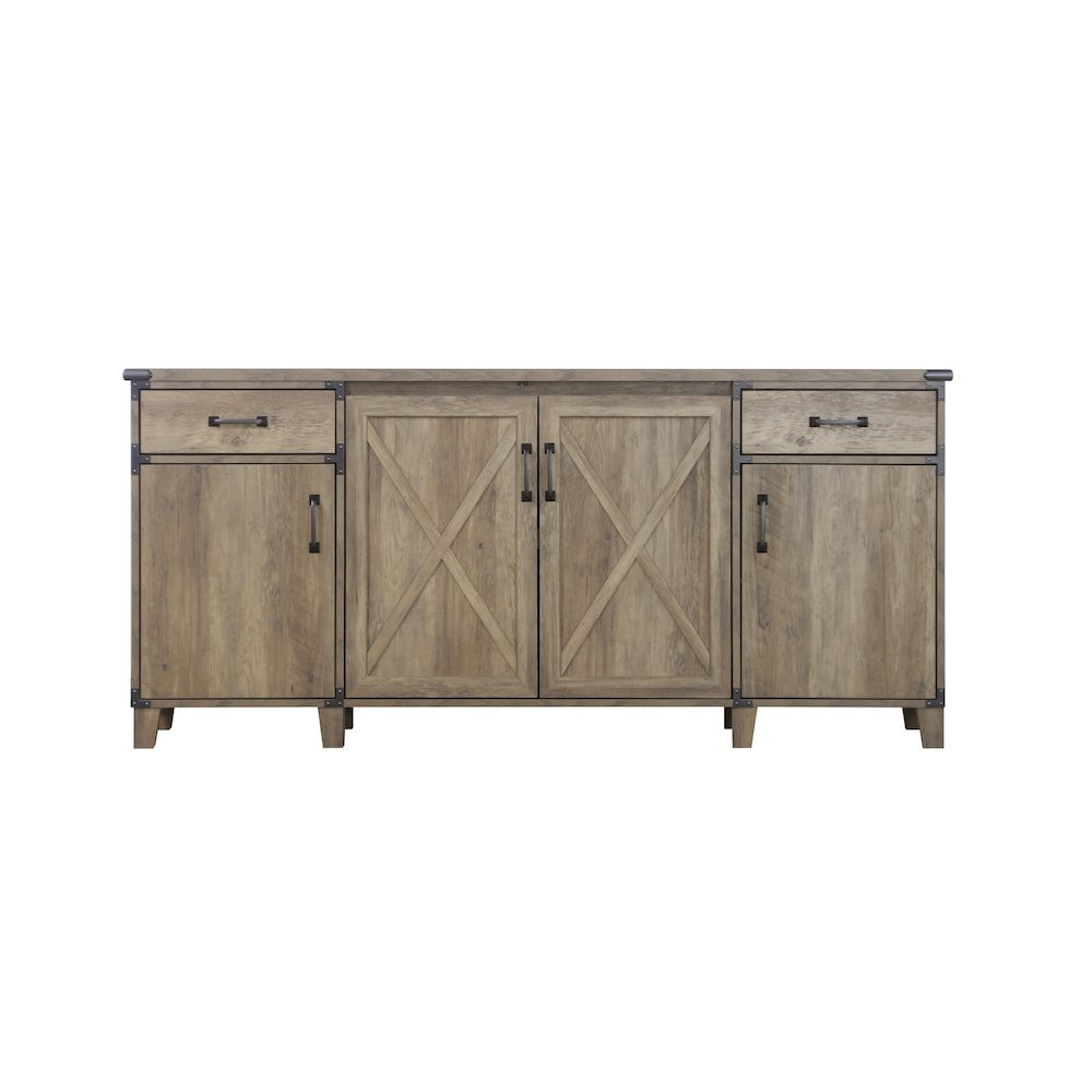 Oxford 4-Door Engineered Wood Credenza File Cabinet in Rustic Oak. Picture 2