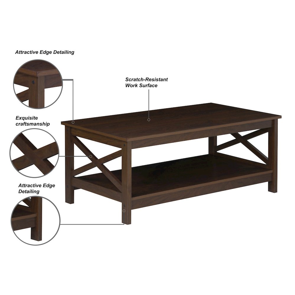 Lambert Modern Farmhouse Rosewood Grain Coffee Table. Picture 4