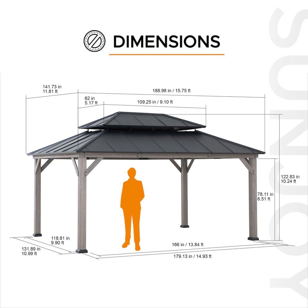 Sunjoy 12x16 ft. Wood Outdoor Patio Steel Hardtop Gazebo. Picture 7