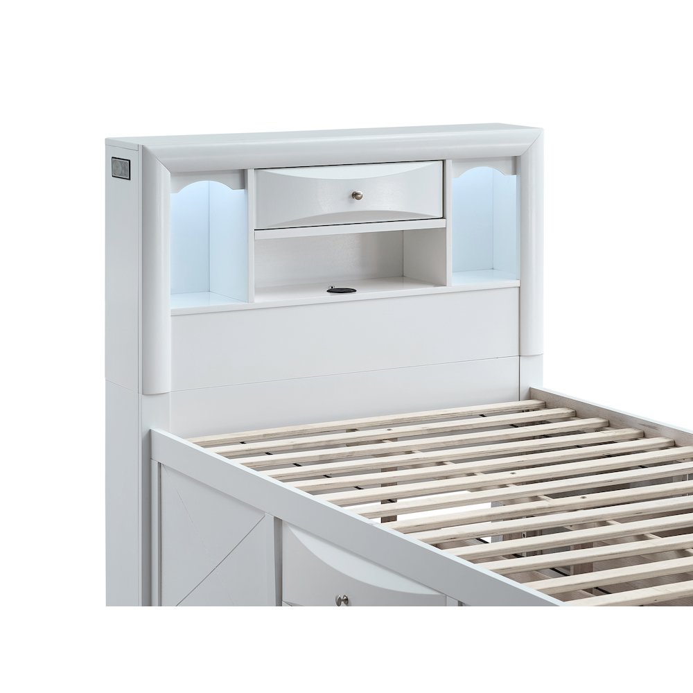 Platform Bed Frame with Headboard, Modern Wooden Bed Frame Bedroom, White, Twin. Picture 6