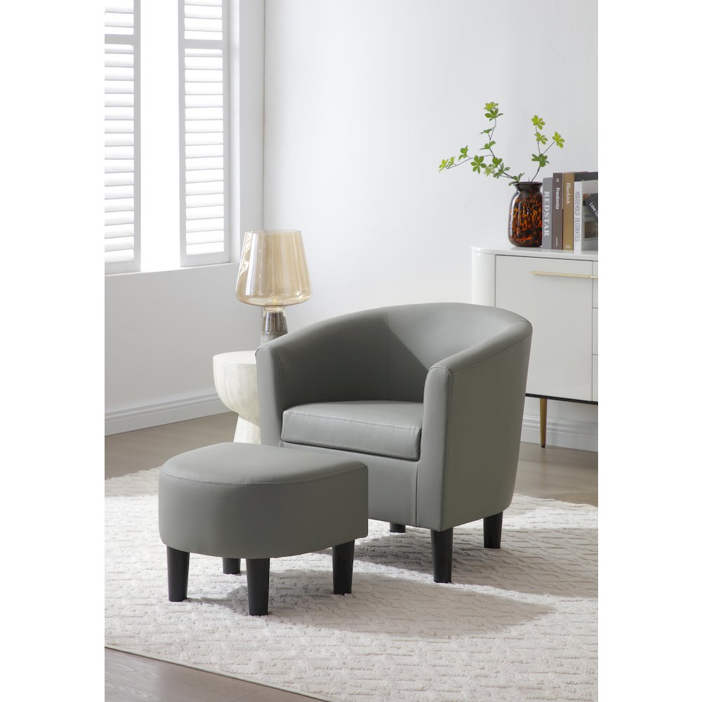 Accent Chair with Ottoman Set, Compact Lounge Chair for Bedroom, Gray. Picture 2