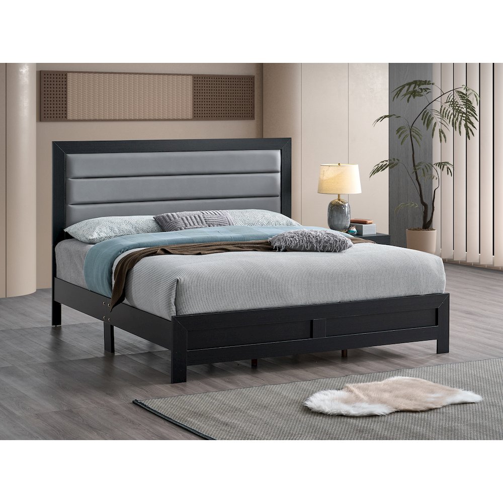 Wooden Platform Bed Frame with Headboard, Bedroom Bed Furniture, Black, King. Picture 2