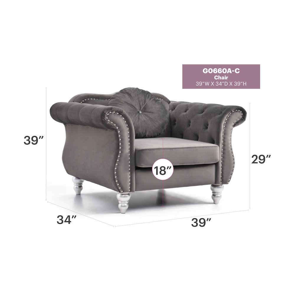 Glory Furniture Hollywood Accent Chair in Dark Gray Color. Picture 6
