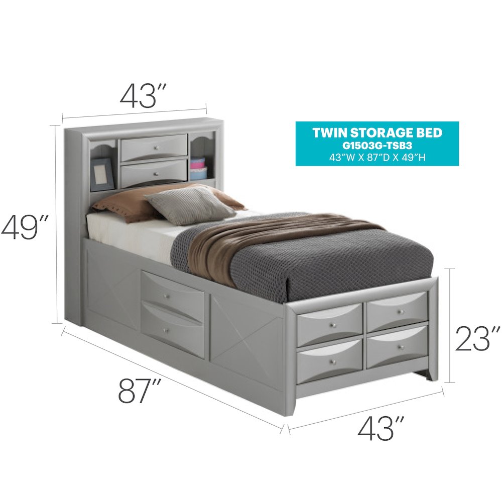 Glory Furniture Marilla Twin Storage Bed in Champagne Color. Picture 7