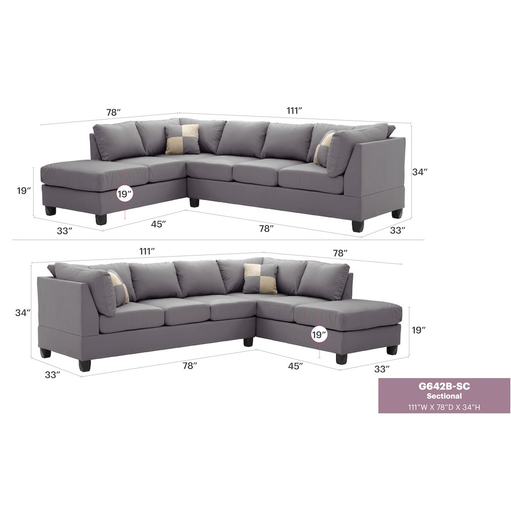 Glory Furniture Malone Sectional in Gray Color. Picture 6