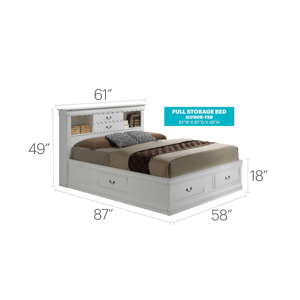 Glory Furniture Louis Phillipe Full Storage Bed in White Color. Picture 15