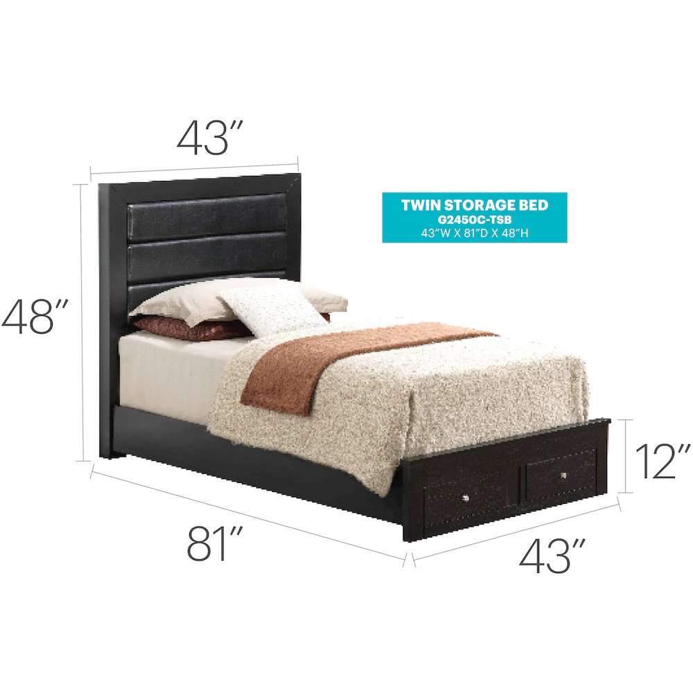Glory Furniture Burlington Twin Storage Bed in Black Color. Picture 6