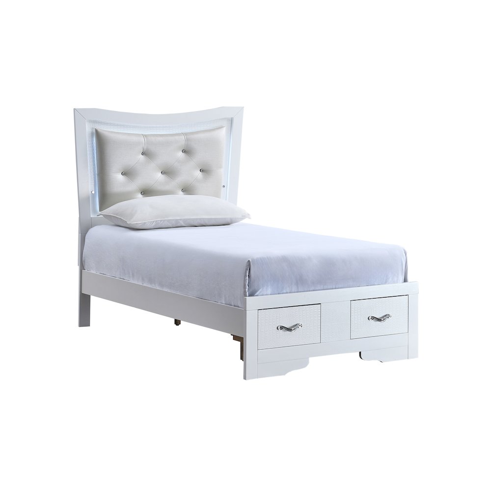 Storage Bed with LED Tufted Headboard, Bedroom Beds, Sparkling White, Full. Picture 1