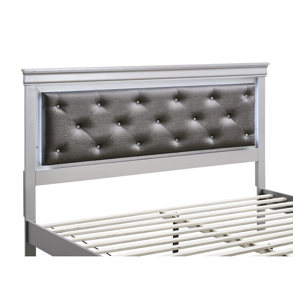Storage Bed with LED Tufted Headboard, Bedroom Beds, Silver Champagne, King. Picture 6
