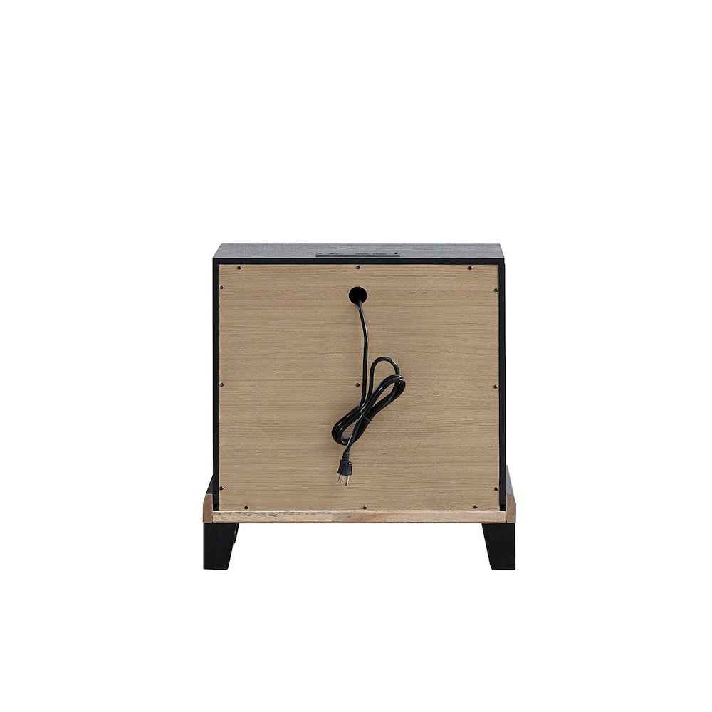 Contemporary Livingston 2 Drawer Nightstand with AC/USB Outlets, Black. Picture 1