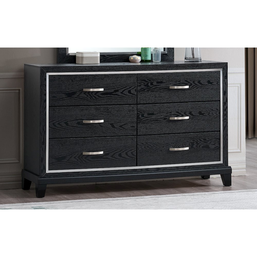 Contemporary Livingston  6 Drawer Dresser, Black. Picture 6