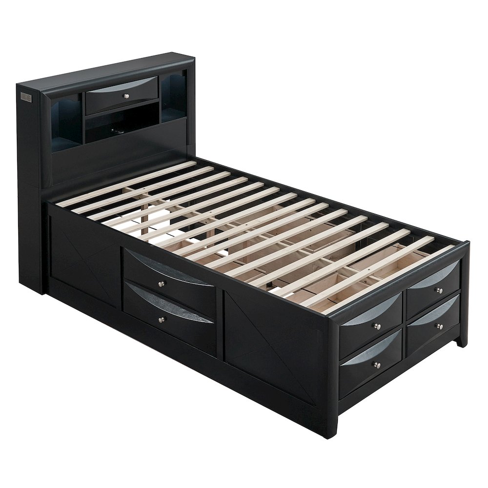 Platform Bed Frame with Headboard, Modern Wooden Bed Frame Bedroom, Black, Twin. Picture 5