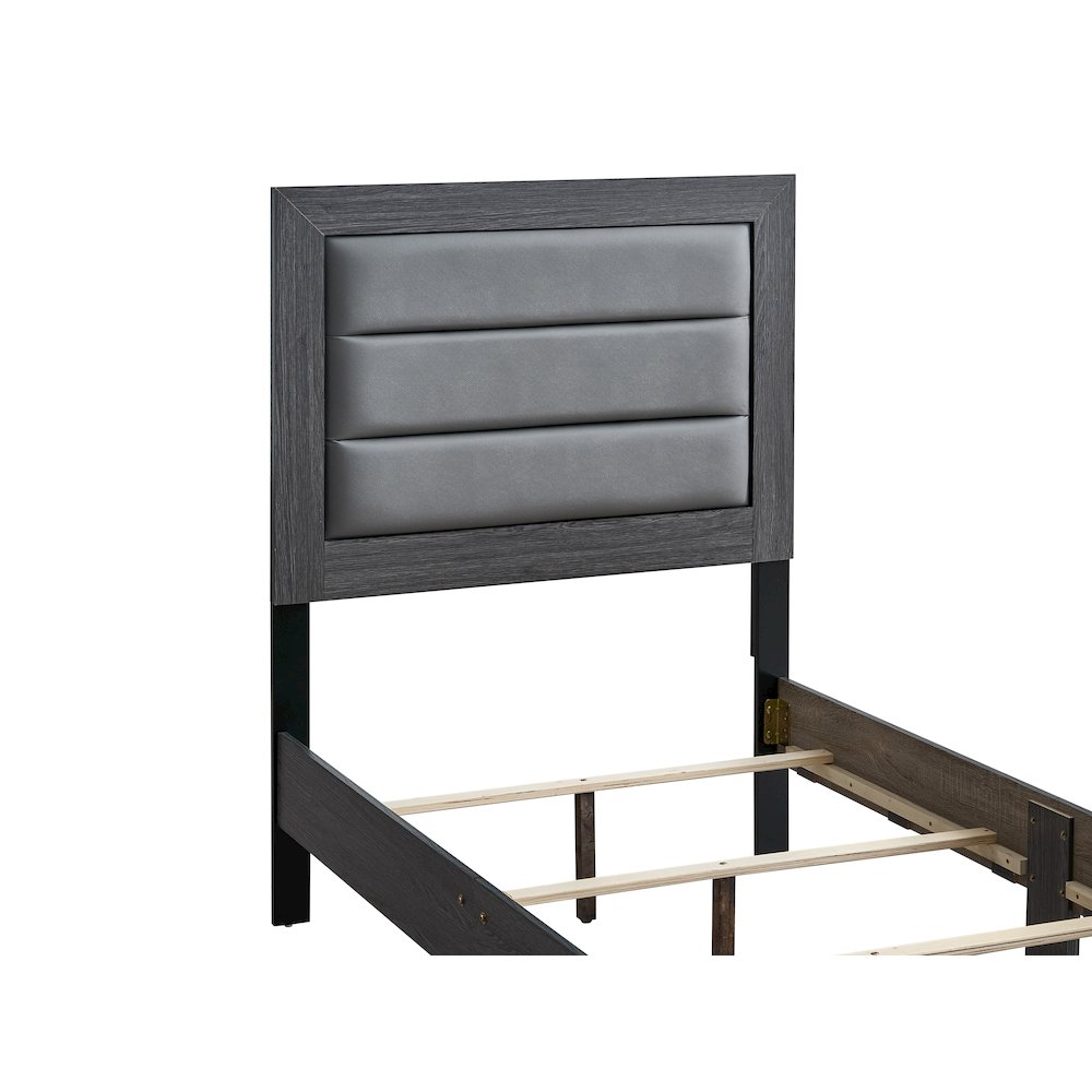 Wooden Platform Bed Frame with Headboard, Bedroom Bed Furniture, Gray, Twin. Picture 5