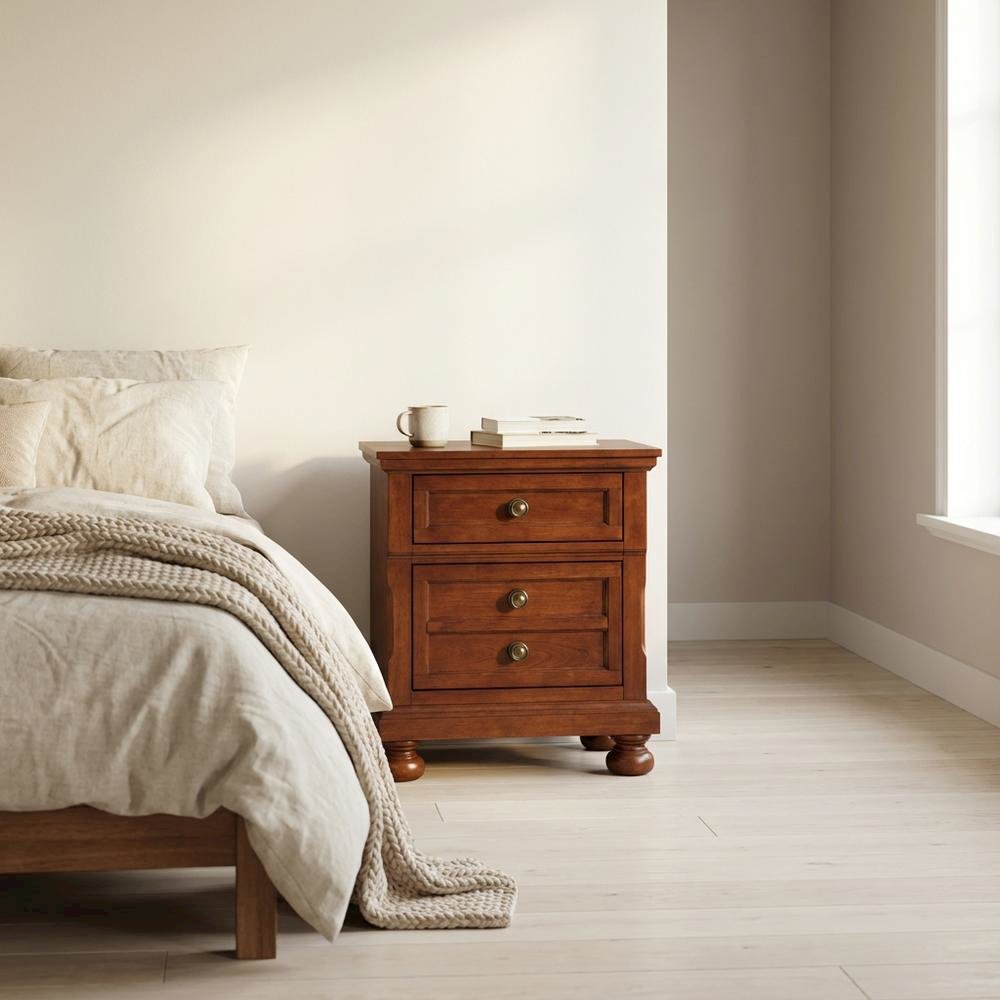Contemporary Cherry Nightstand with Dovetailed Drawers and Metal Glides. Picture 3
