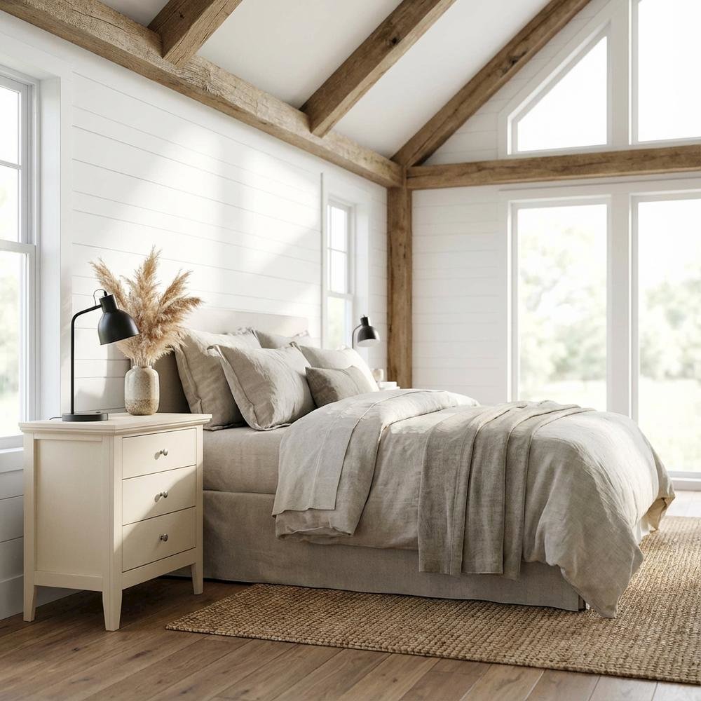 Beige Bedroom Nightstand with Dovetailed Drawers and Casual Style. Picture 2