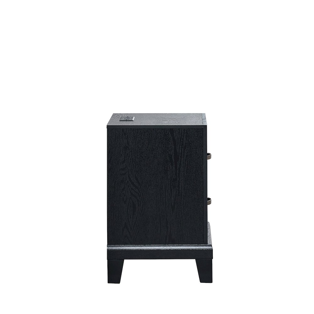 Contemporary Livingston 2 Drawer Nightstand with AC/USB Outlets, Black. Picture 2