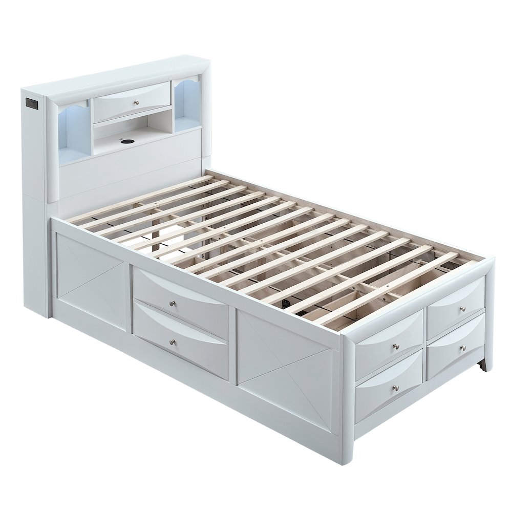 Platform Bed Frame with Headboard, Modern Wooden Bed Frame Bedroom, White, Twin. Picture 5