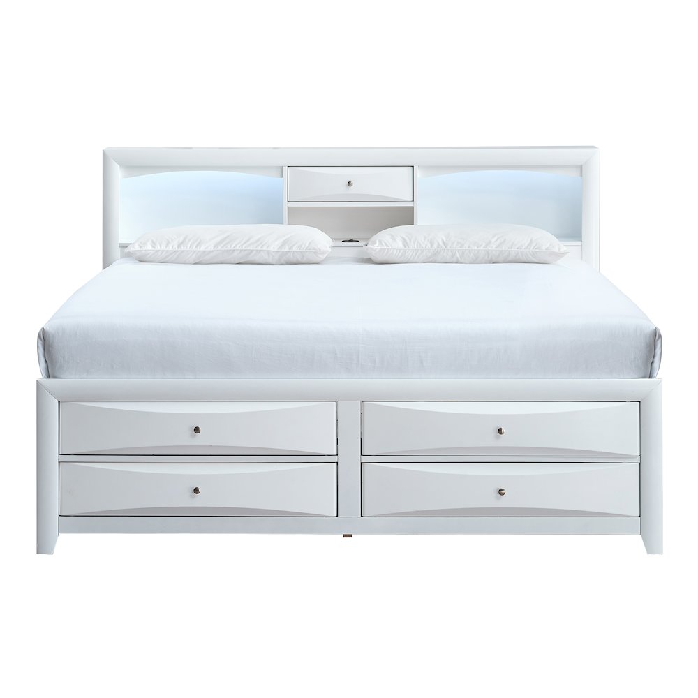 Platform Bed Frame with Headboard, Modern Wooden Bed Frame Bedroom, White, King. Picture 3