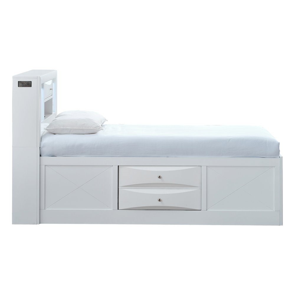 Platform Bed Frame with Headboard, Modern Wooden Bed Frame Bedroom, White, Twin. Picture 4