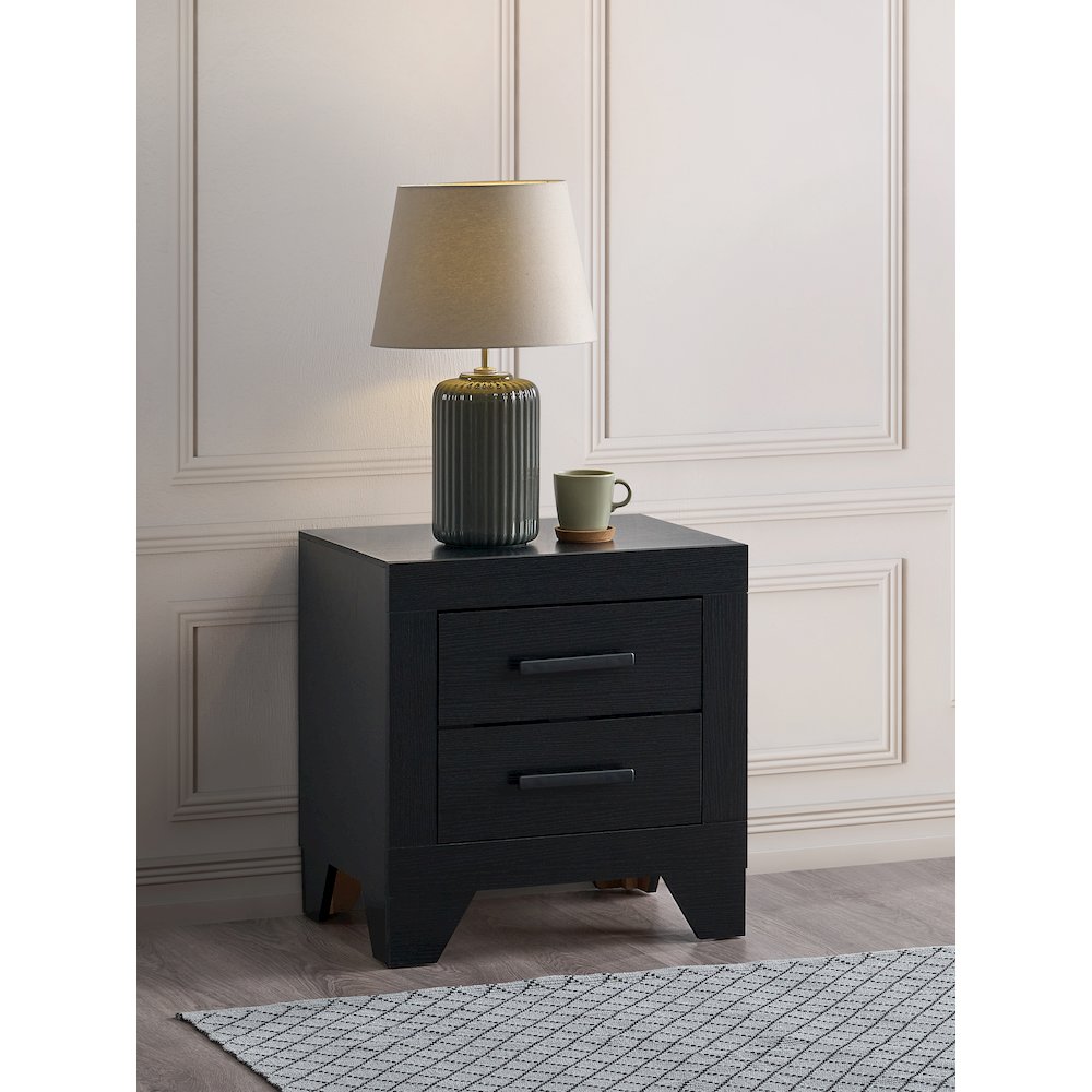 2-Drawer Nightstand with Modern Handles, Wood Grain Bedside Table for Bedroom. Picture 2