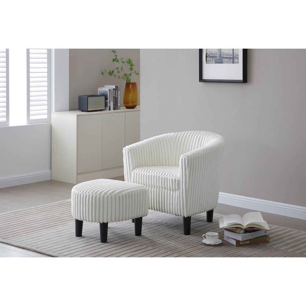 Accent Chair with Ottoman Set, Compact Lounge Chair for Bedroom, White. Picture 2