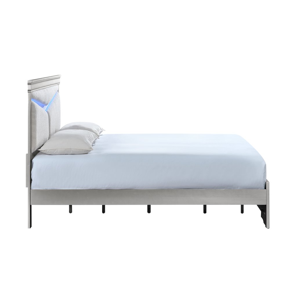Storage Bed with LED Tufted Headboard, Bedroom Beds, Silver Champagne, Queen. Picture 4