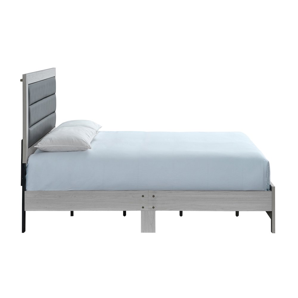 Wooden Platform Bed Frame with Headboard, Bedroom Bed Furniture, Beige, King. Picture 4