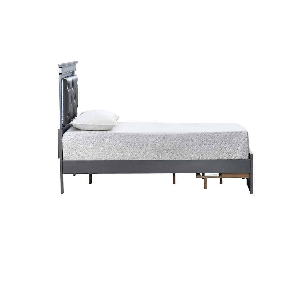Storage Bed with LED Tufted Headboard, Modern Bedroom Beds, Gunmetal Gray, Twin. Picture 4