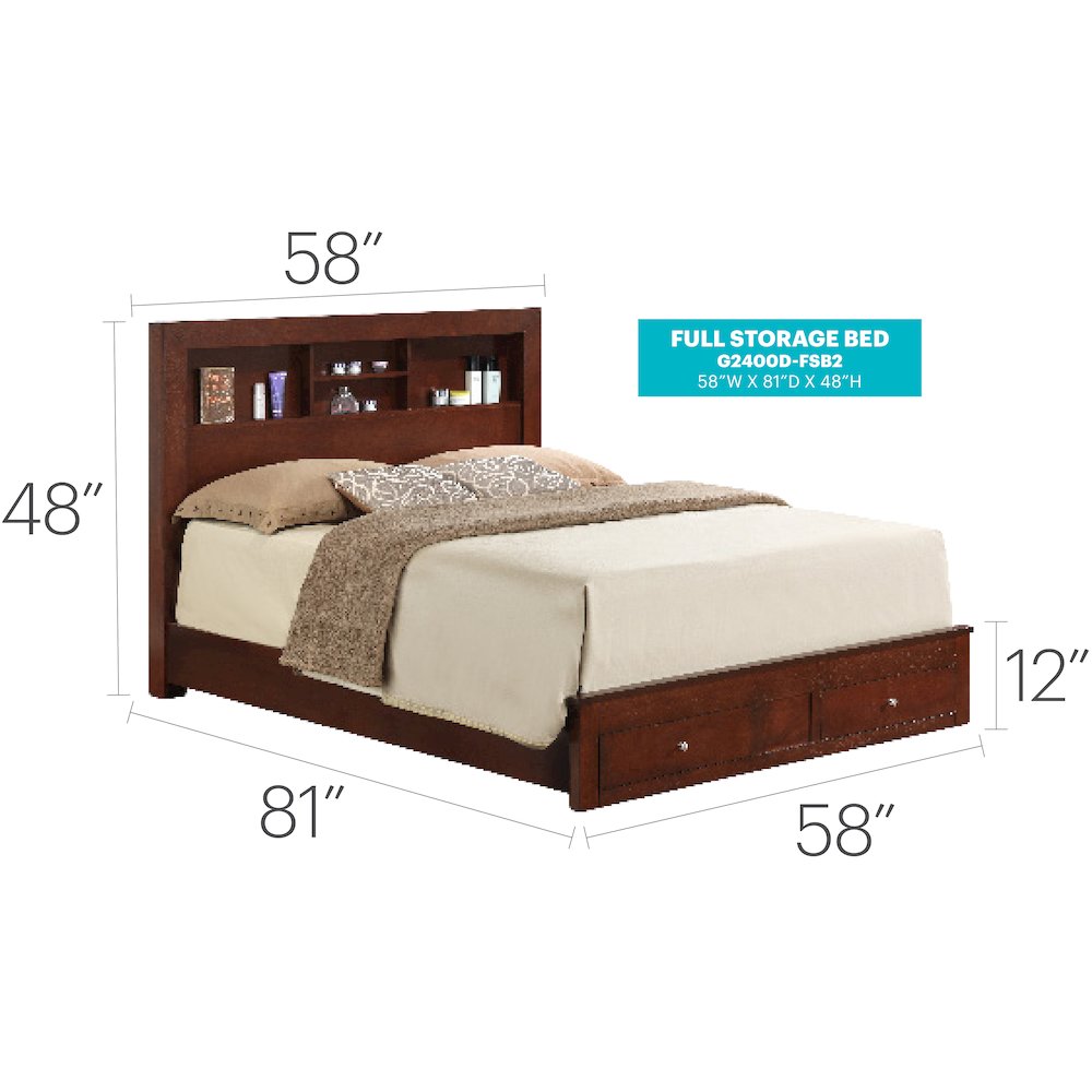 Glory Furniture Burlington Full Storage Bed in Cherry Color. Picture 3