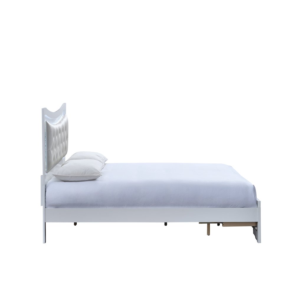Storage Bed with LED Tufted Headboard, Bedroom Beds, Sparkling White, Queen. Picture 4