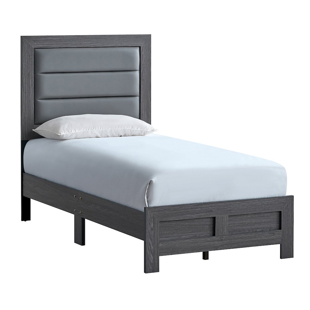 Wooden Platform Bed Frame with Headboard, Bedroom Bed Furniture, Gray, Twin. Picture 1