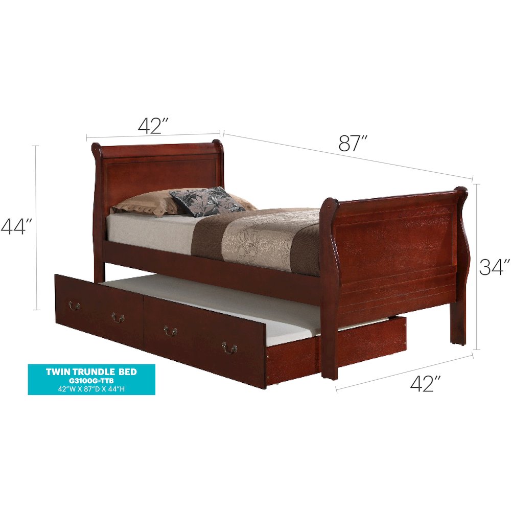 Glory Furniture Louis Phillipe Twin Trundle Bed in Cherry Color. Picture 6