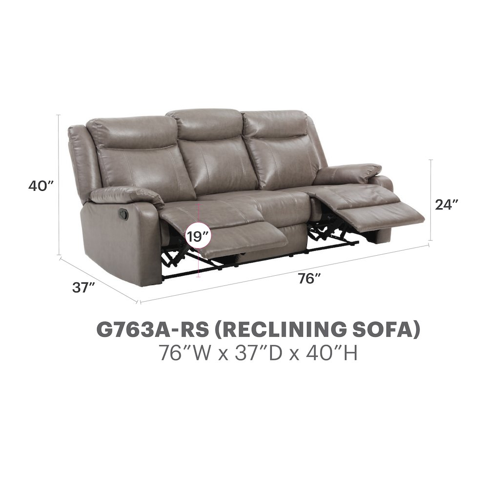 Glory Furniture Ward Reclining Sofa in Gray Color. Picture 6