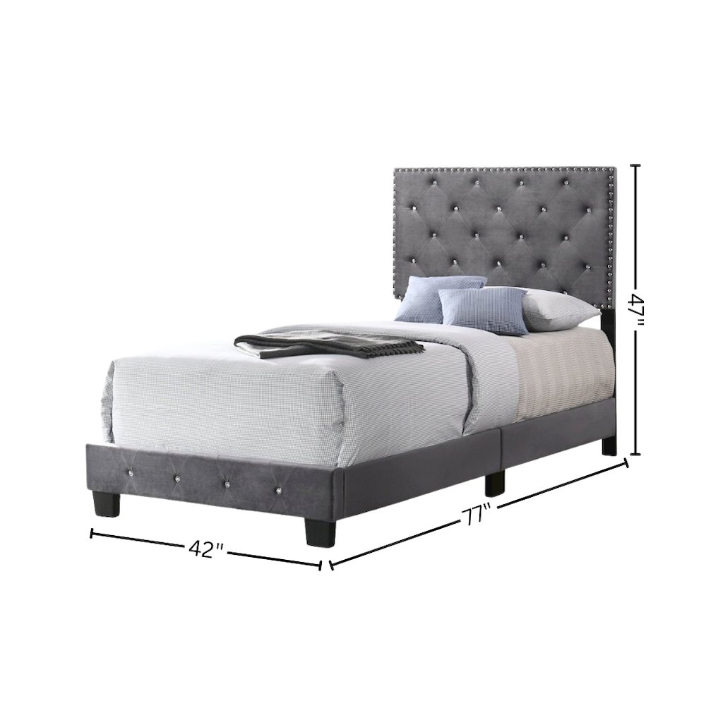 Gray Twin Bed with Headboard, Twin Platform Bed Frame for Adults. Picture 8