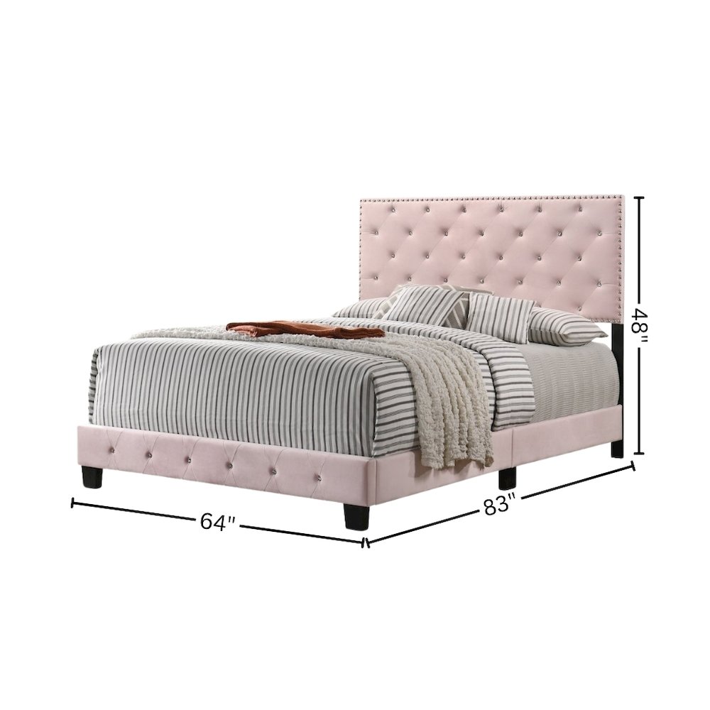 Elegant Pink Queen Bed Frame with Upholstered Headboard Design. Picture 8