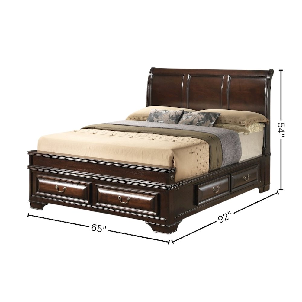 Queen Bed Frame with 6 Storage Drawers in Cappuccino Finish Wood Design. Picture 6